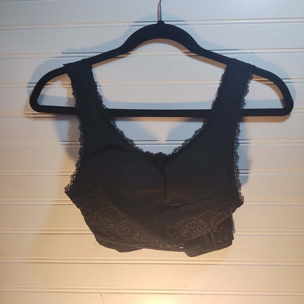 Black Lace Front Cross Side Buckle Wireless Bralette 2XL Coquette Gothic
